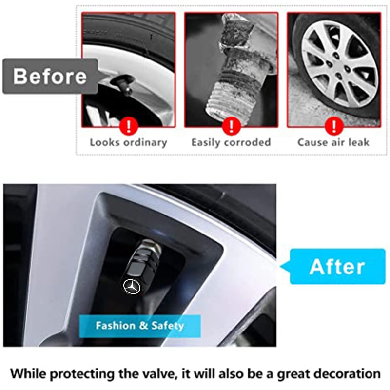 GshionLyfe Tyre Valve Caps Caps and Metal Keychain Combo Compatiable Fit Mercedes Benz CESM CLK GLK GL AB AMG Series, Stem Cover Dust Caps for Car Tyres, Car Accessories - Image 3